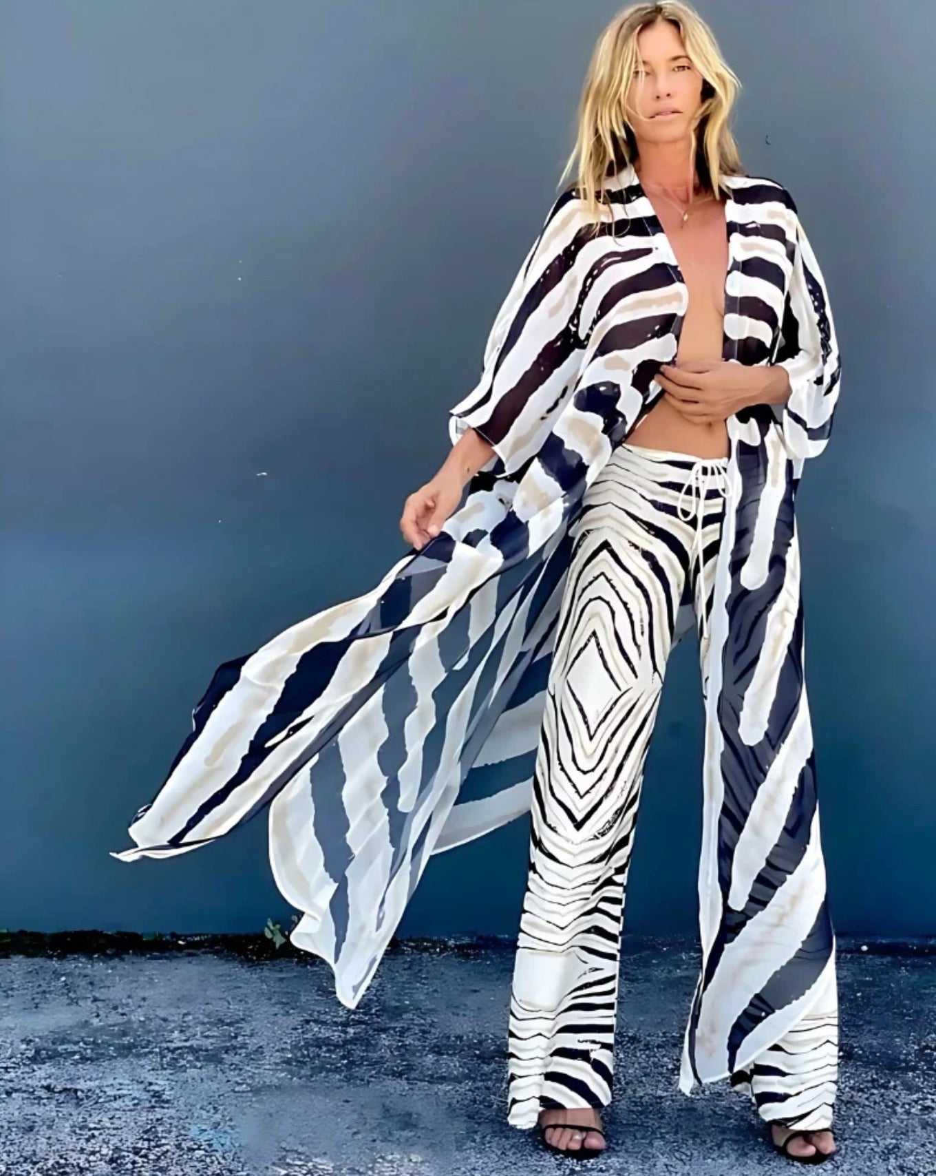 Kimono Robe sexy rayé Blanc Premium