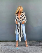 Kimono Robe sexy rayé Blanc Premium