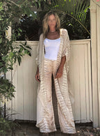 Kimono Robe sexy rayé Beige Premium