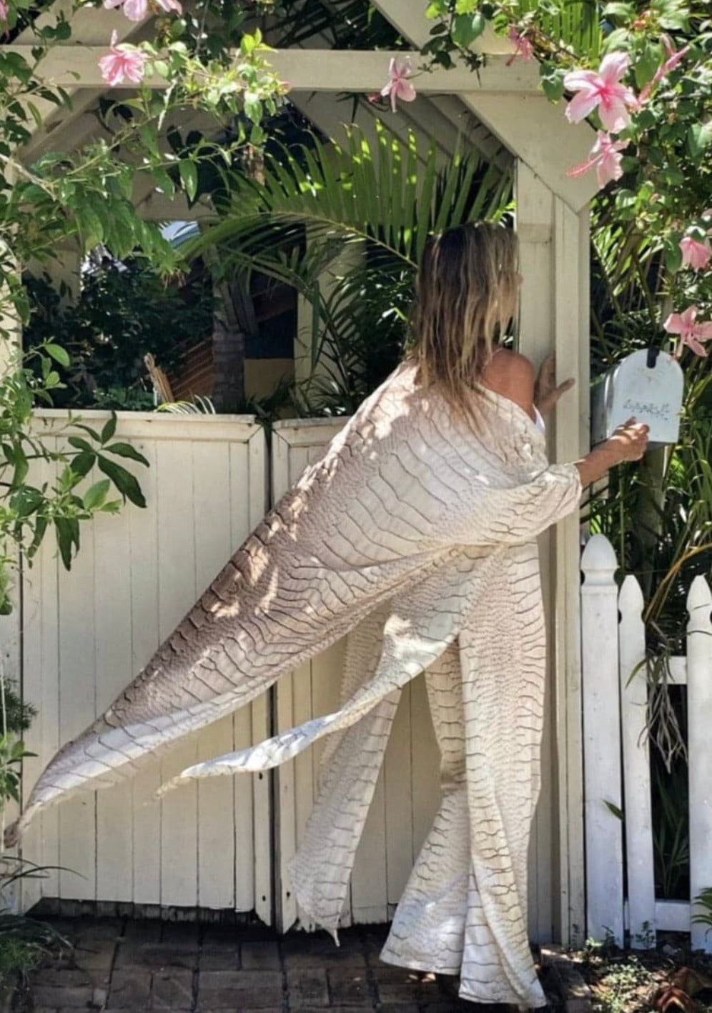 Kimono Robe sexy rayé Beige Premium