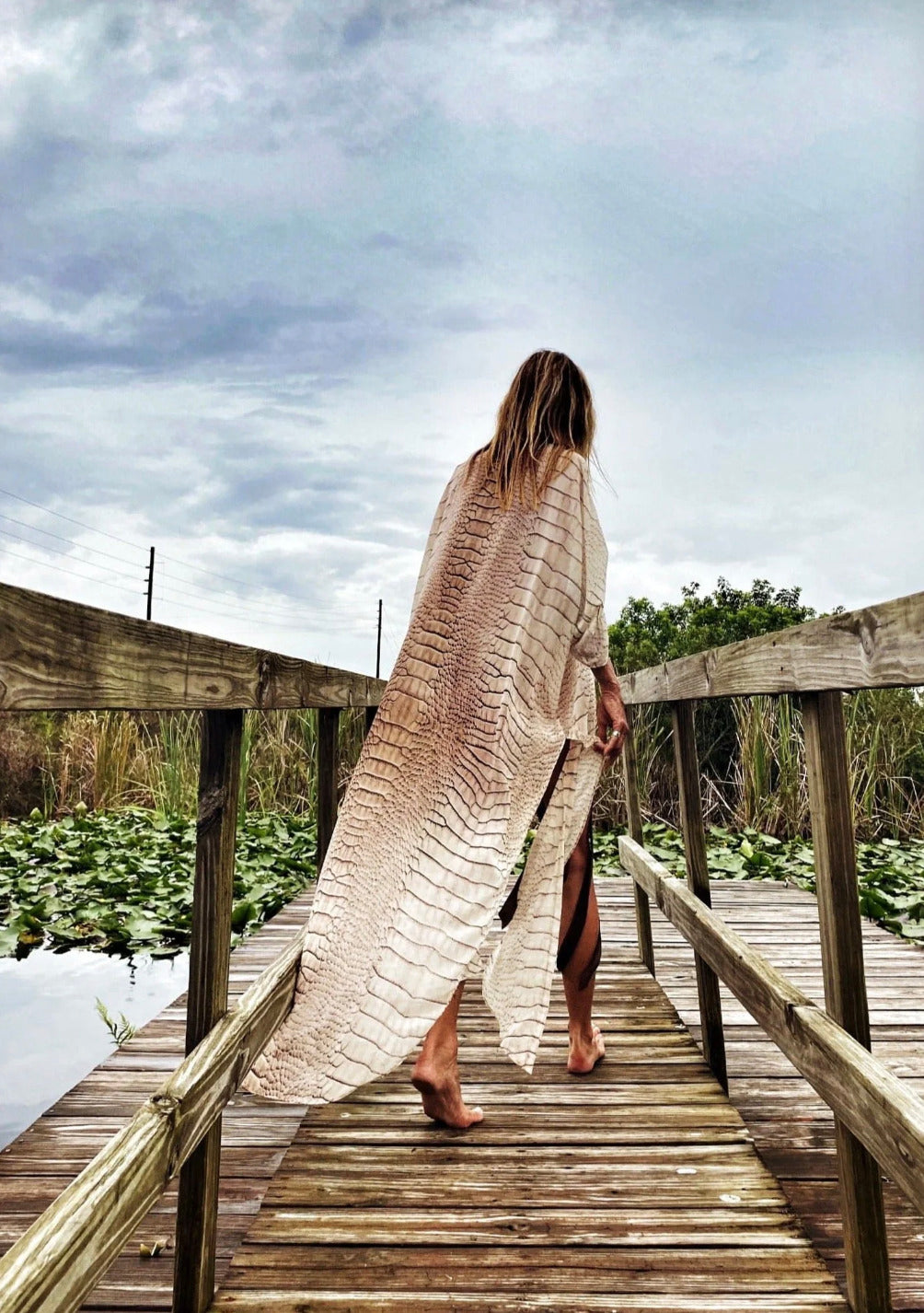 Kimono Robe sexy rayé Beige Premium