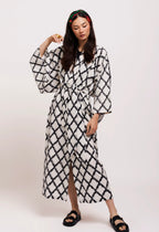 Kimono Robe de Plage Longue Blanc et Noir