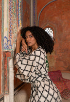 Kimono Robe de Plage Longue Blanc et Noir