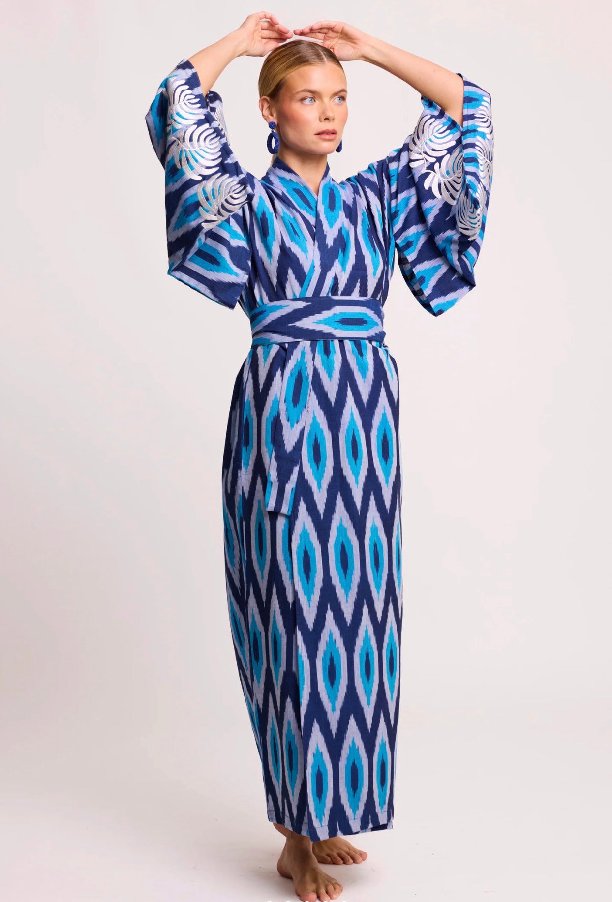 Kimono Robe de Plage Longue Bleu Premium
