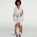 Kimono Robe de Plage Longue Blanc Jungle