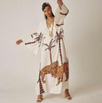 Kimono Robe de Plage Longue Blanc Jungle