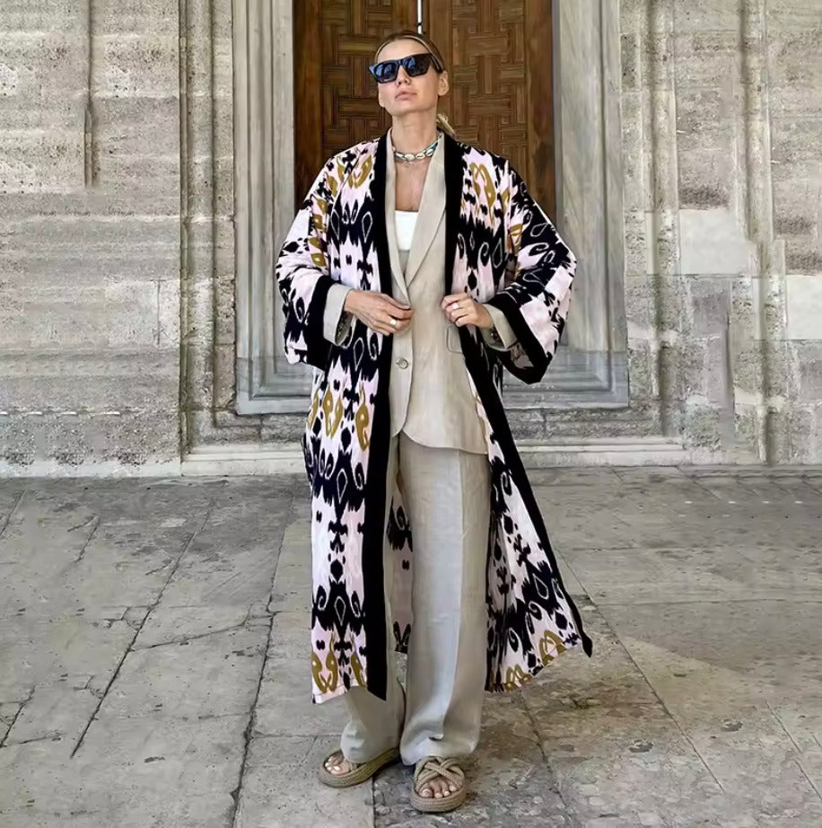 Kimono Robe de Plage Longue Rose Pourpre