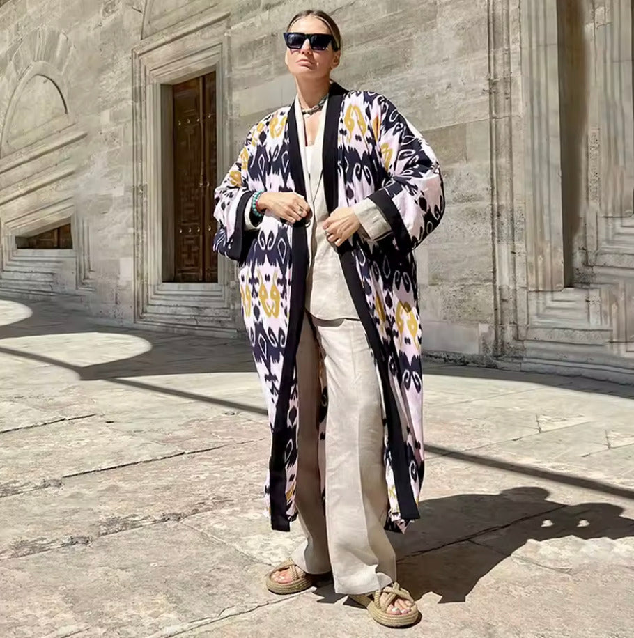 Kimono Robe de Plage Longue Rose Pourpre