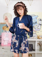 Mini Kimono Robe de nuit d'été Bleu Sombre