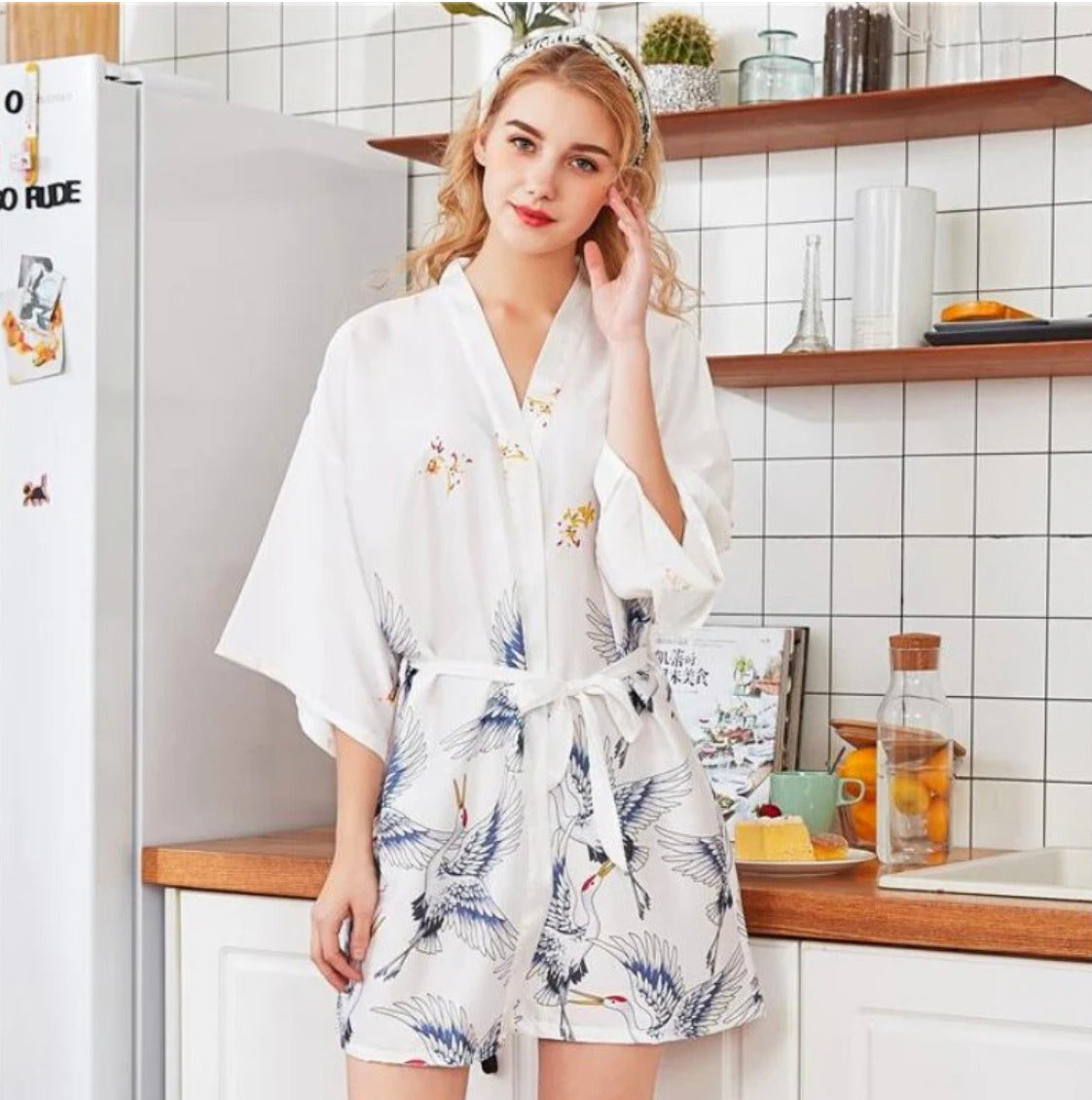 Mini Kimono Robe de nuit d'été Blanc des Neiges