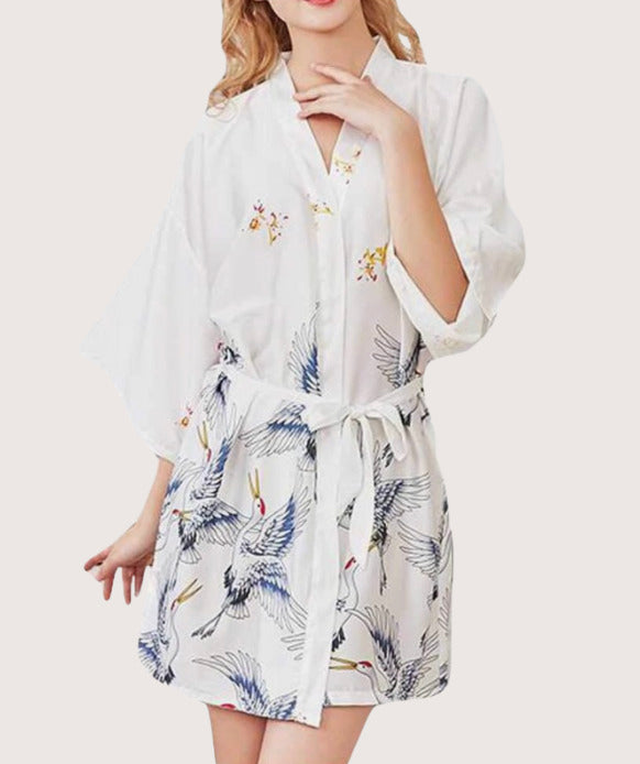 Mini Kimono Robe de nuit d'été Blanc des Neiges