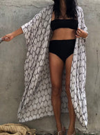 Robe Kimono Tie and Dye Manches Mi-longues Sable Gris