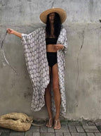 Robe Kimono Tie and Dye Manches Mi-longues Sable Gris