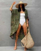 Robe Kimono Tie and Dye Manches Mi-longues vert profond
