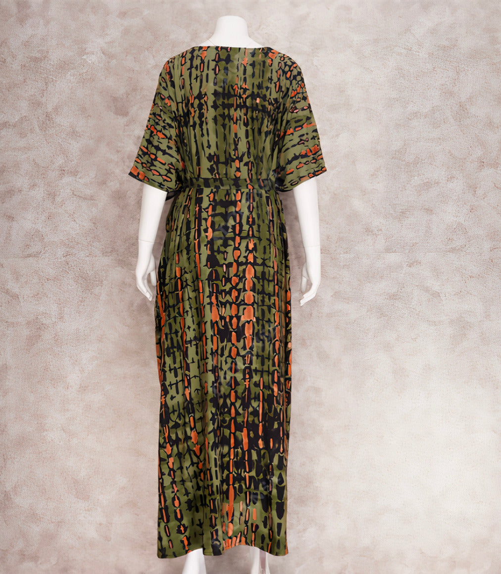 Robe Kimono Tie and Dye Manches Mi-longues vert profond