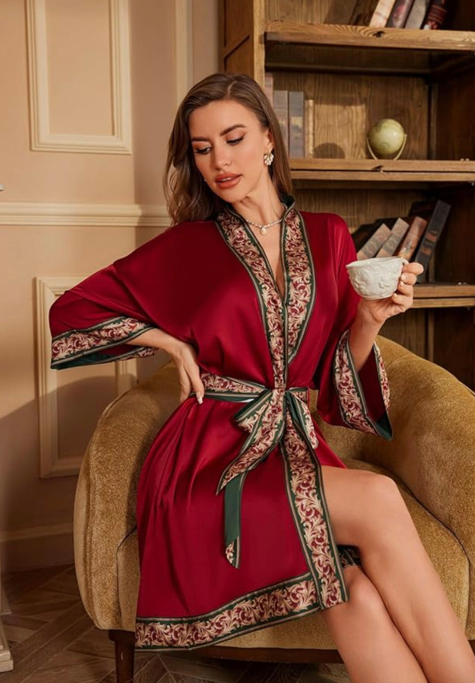 Kimono de nuit en satin Robe Rouge Intense