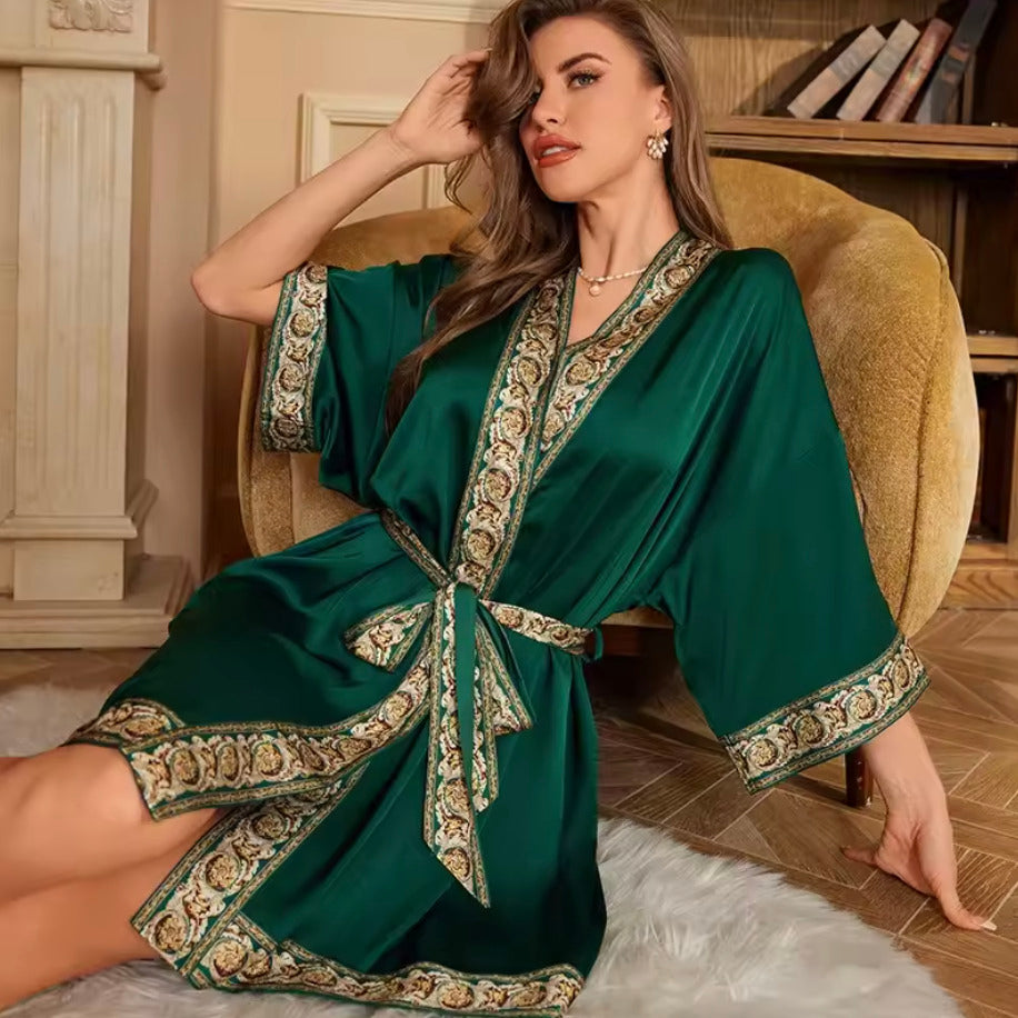 Kimono de nuit en satin Robe Verte