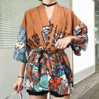 Veste Kimono Japonaise Harajuku Marron