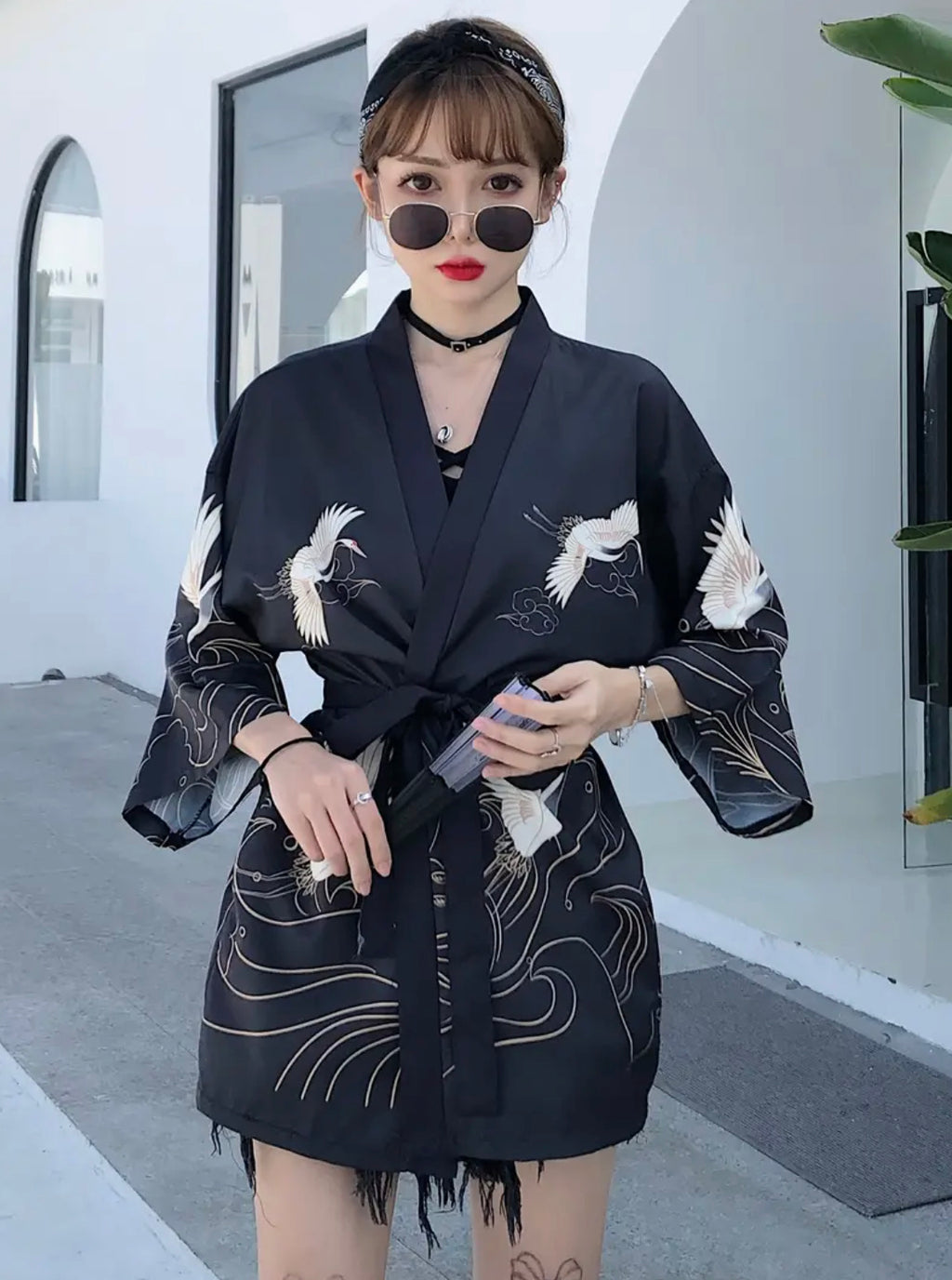Veste Kimono Japonaise Yukata Noir