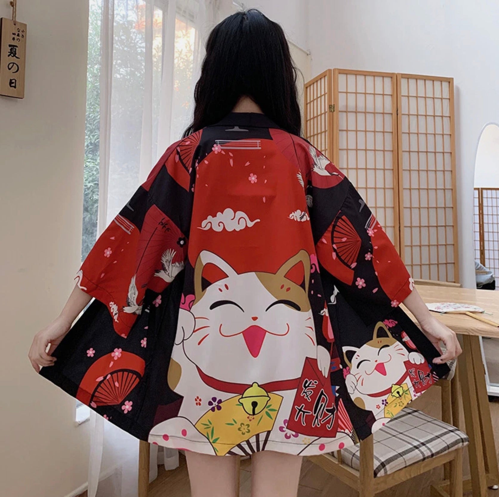 Veste Kimono Japonaise Black Neko