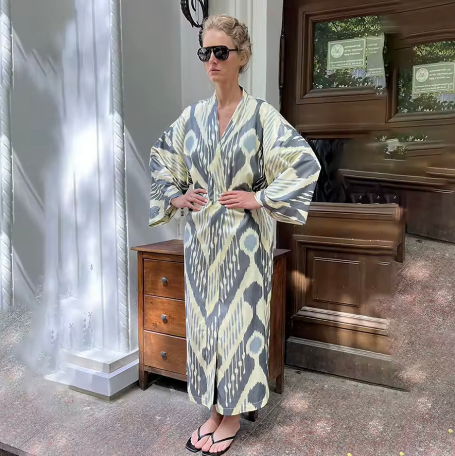 Kimono Robe de Plage Longue Gris Premium