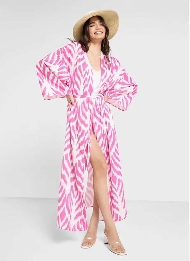 Kimono Robe de Plage Longue Rose Premium