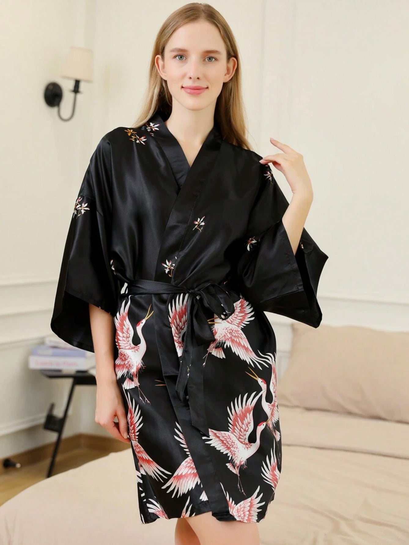 Mini Kimono Robe de nuit d'été Noir Sombre