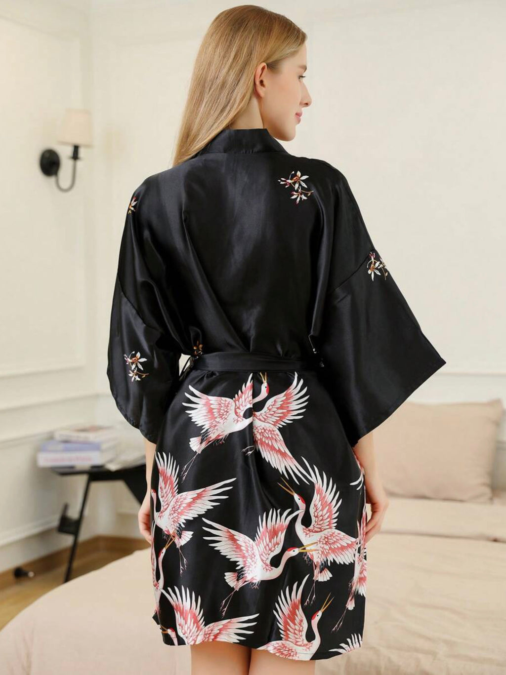 Mini Kimono Robe de nuit d'été Noir Sombre