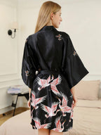 Mini Kimono Robe de nuit d'été Noir Sombre