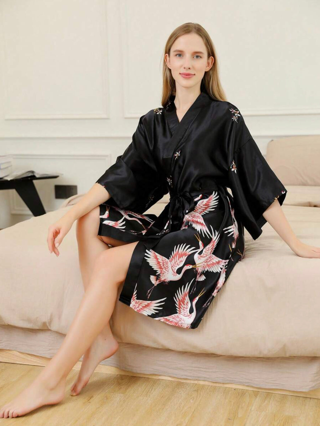Mini Kimono Robe de nuit d'été Noir Sombre