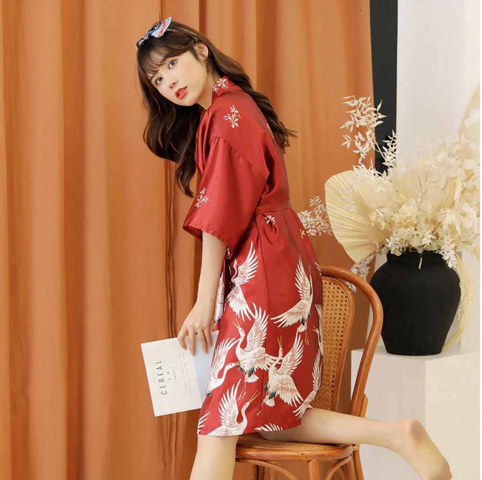 Mini Kimono Robe de nuit d'été Rouge vin