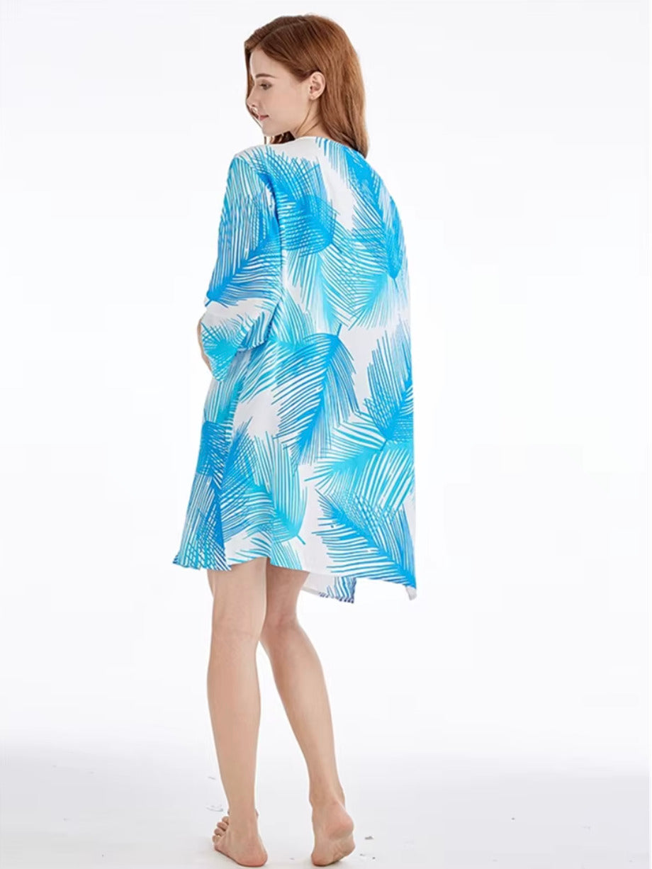 Kimono de plage Bleu Floral