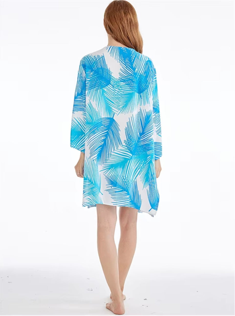 Kimono de plage Bleu Floral
