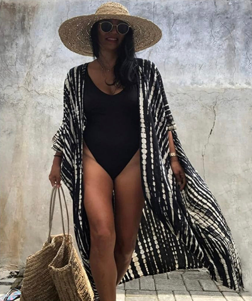 Kimono de plage Noir rayé