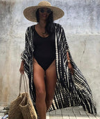 Kimono de plage Noir rayé