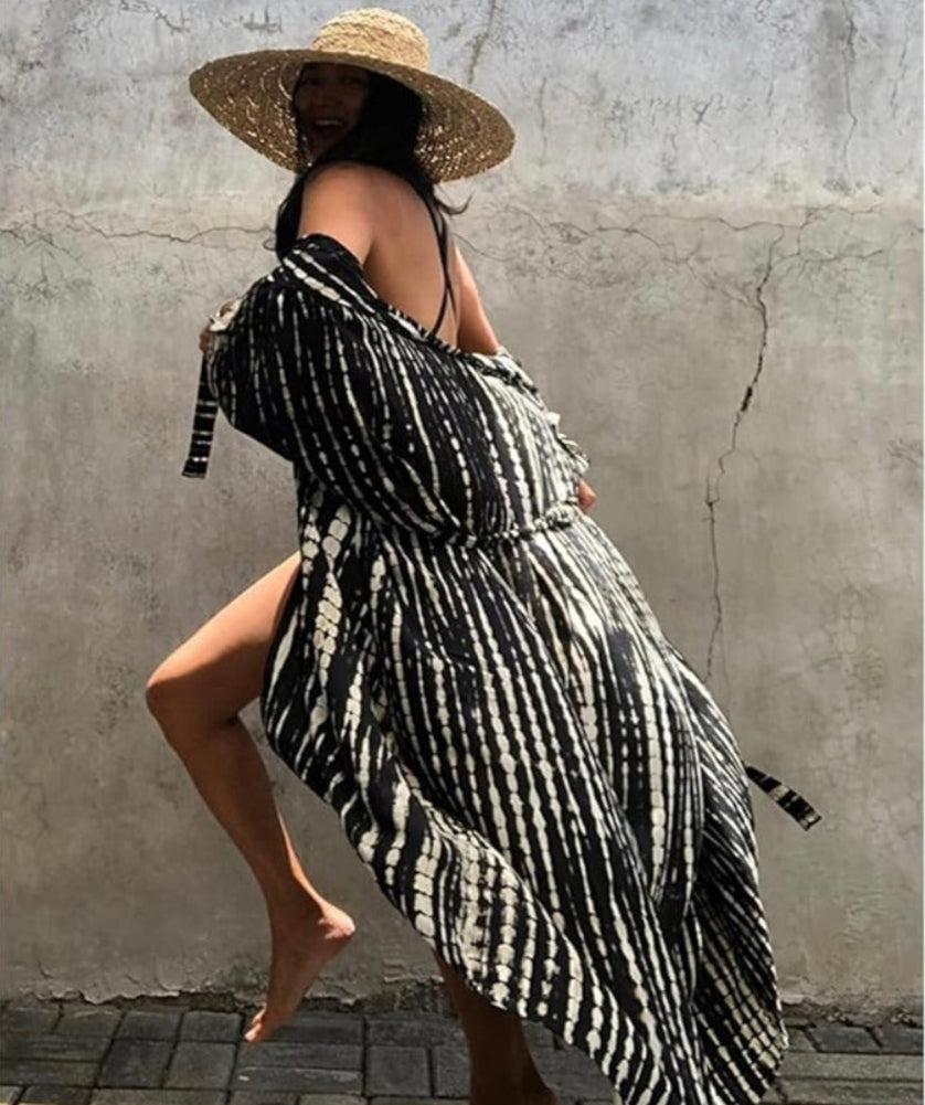 Kimono de plage Noir rayé