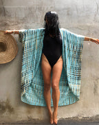 Robe Kimono Tie and Dye Manches Mi-longues Lumière Bleu