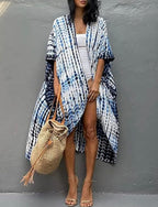 Robe Kimono Tie and Dye Manches Mi-longues Bleu ciel