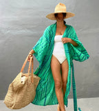 Robe Kimono Tie and Dye Manches Mi-longues Vert jungle