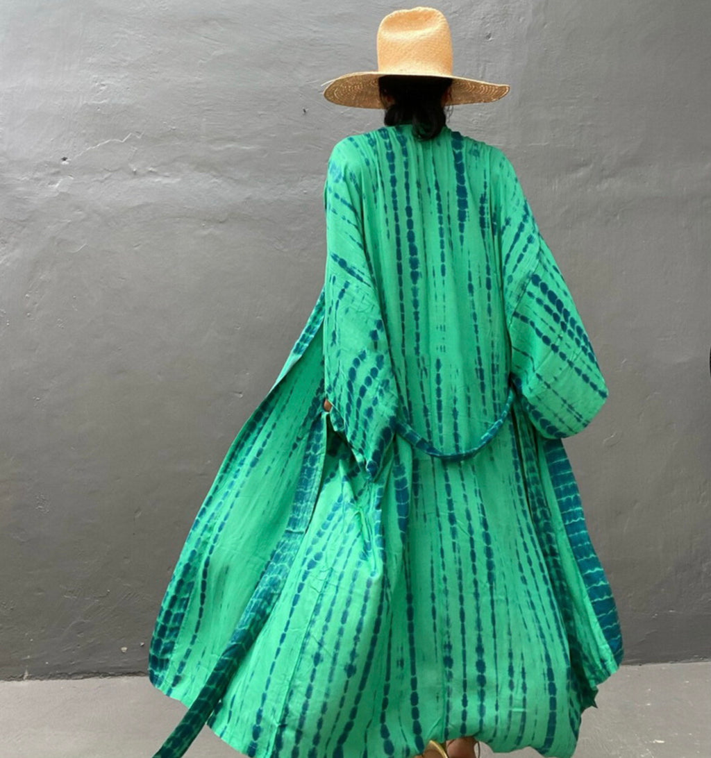 Robe Kimono Tie and Dye Manches Mi-longues Vert jungle