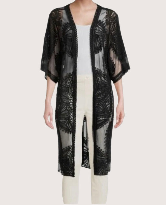 Kimono Femme Long Dentelle Noir