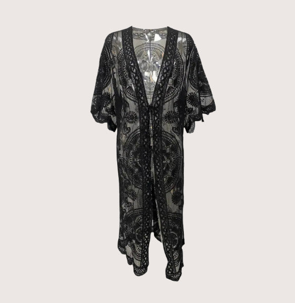 Kimono Femme Long Dentelle Noir
