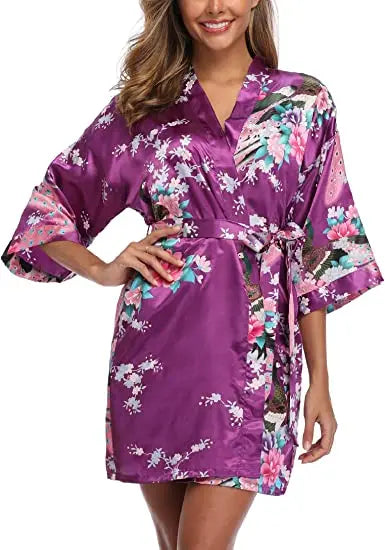 Kimono Robe de nuit court | Lilas de soie