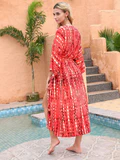 Kimono long mode bikini avec ceinture orange rayé
