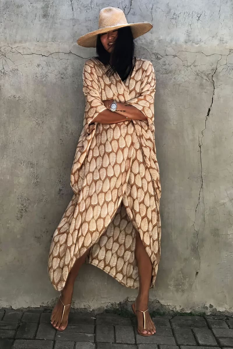 Robe Kimono Tie and Dye Manches Mi-longues Khaki