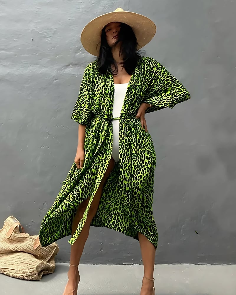 Kimono Plage à point Vert Léopard