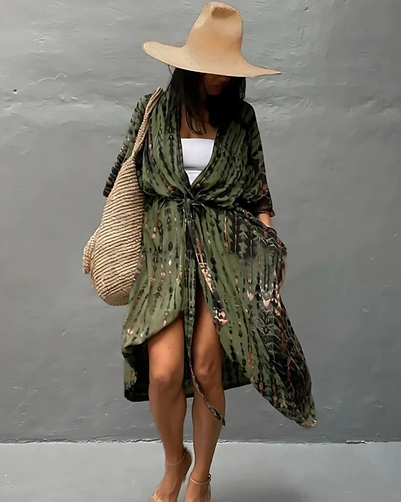 Kimono de plage Vert rayé