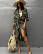 Kimono de plage Vert rayé