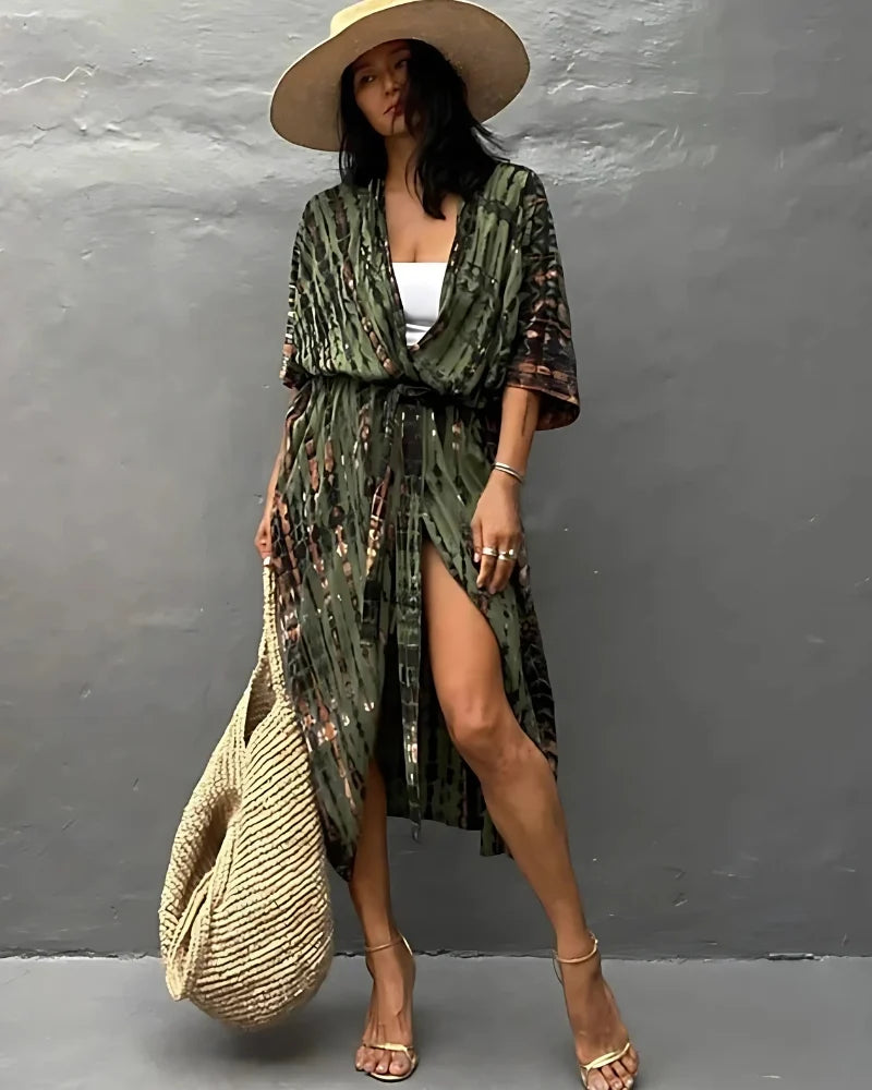 Kimono de plage Vert rayé