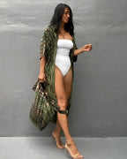 Kimono de plage Vert rayé